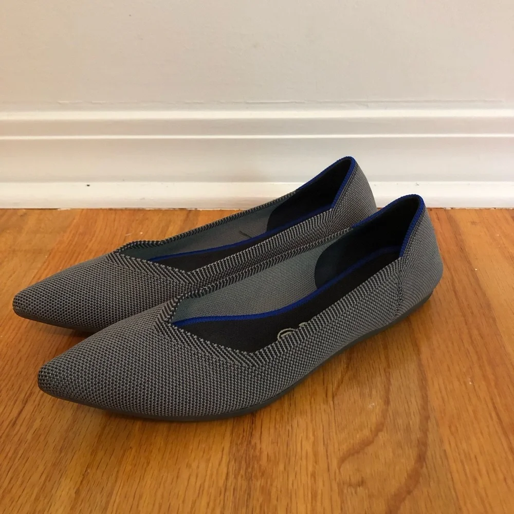 Rothy's The Point Ballet Flats in Cloud Grey Birdseye Knit Blue Halo size 10